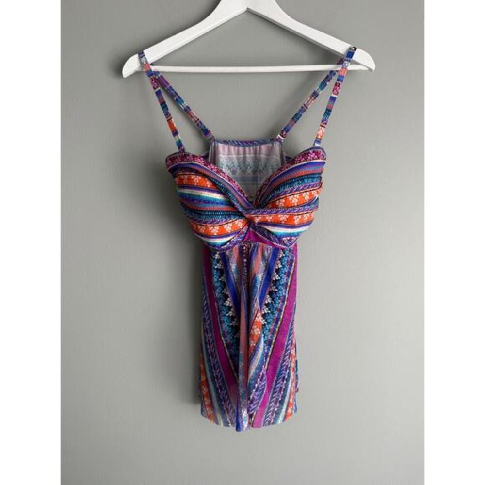 Profile by Gottex Tankini Swim Top S/M Multicolor Tribal Print Underwire Flowy
